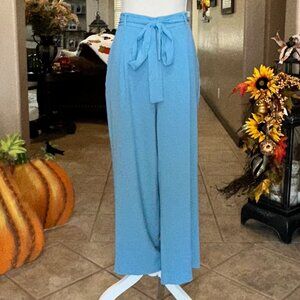 Wide Leg Pants with Pocket and Partial Elastic Waist